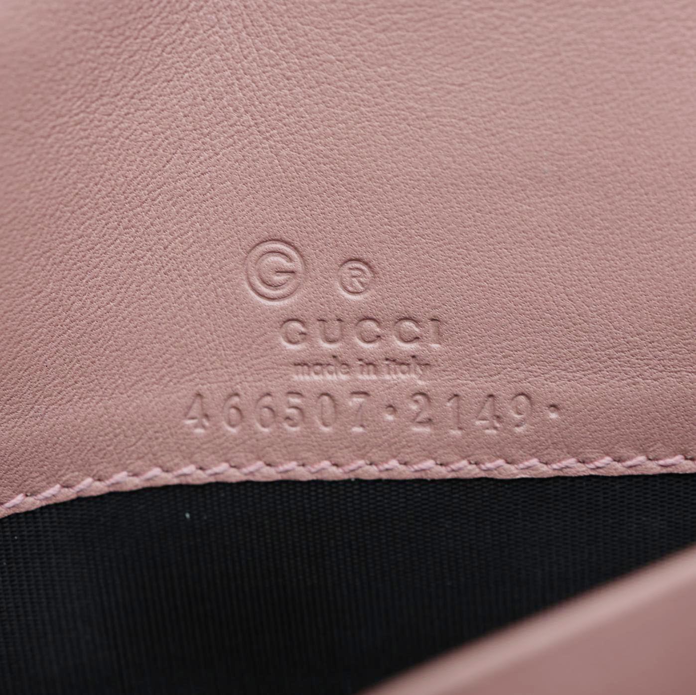 GUCCI GG Micro Leather Crossbody Wallet Pink 466507