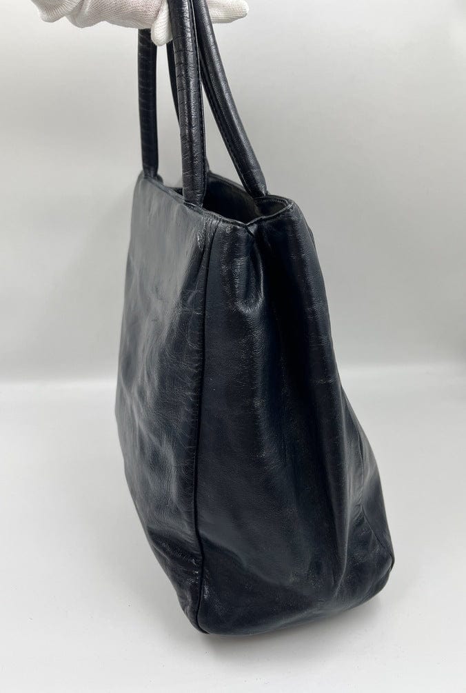 Prada Tote Leather Navy Tote Bag