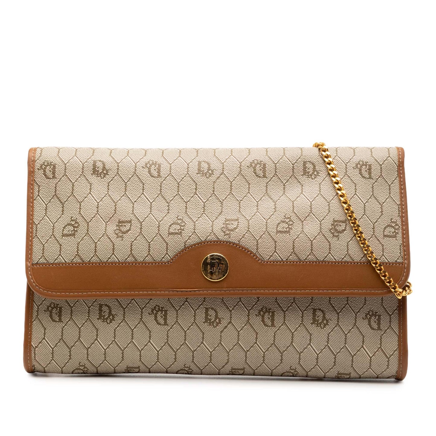 Dior Handbag Honeycomb Coated Shoulder Bag 3 Canvas Brown Chain