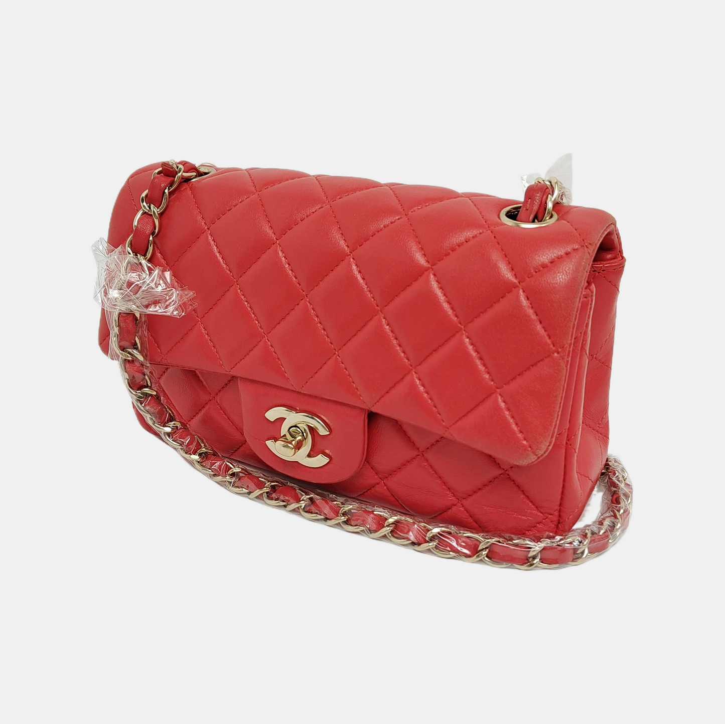 Chanel Classic Flap Rectangular Lambskin -tone Hardware Red Gold Leather Mini Bag