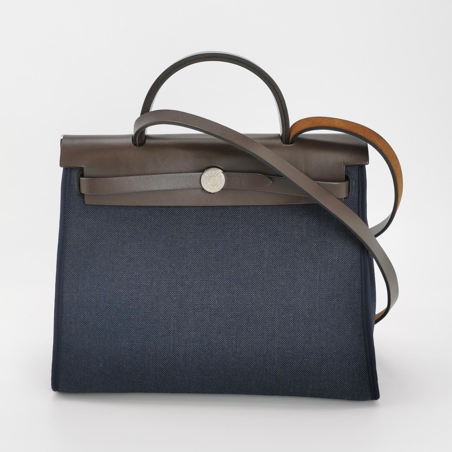 Hermes Herbag Navy Crossbody Bag Leather Canvas