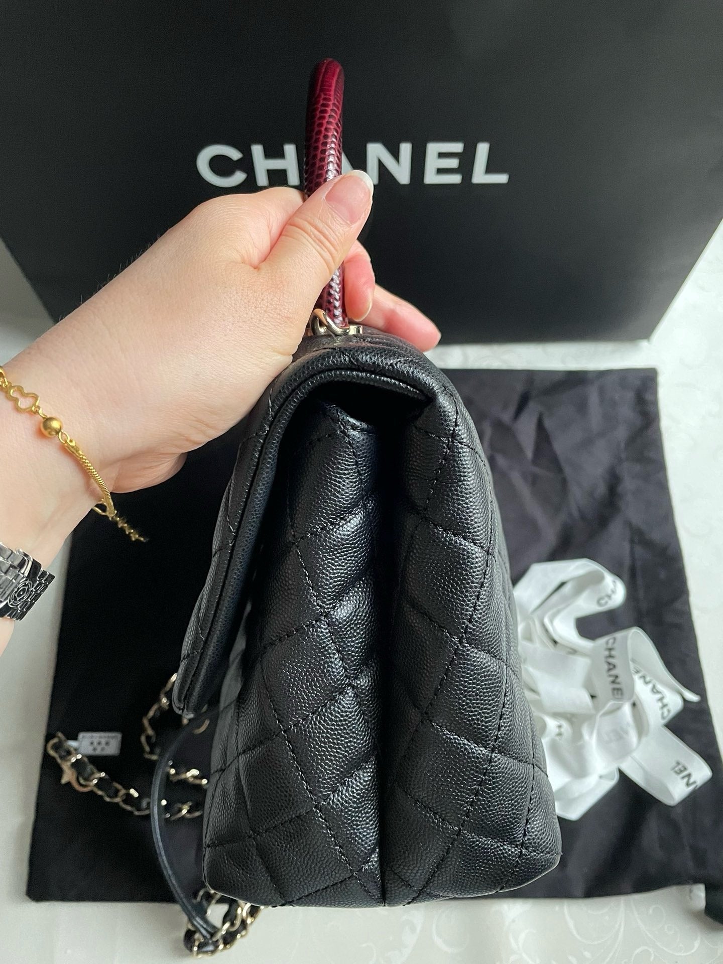 Chanel Coco Handle Caviar Hardware Black Silver Leather Handbag Silver Hardware