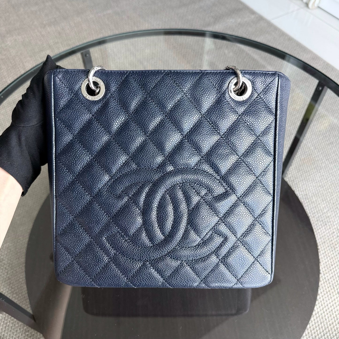 Chanel PST Petite Shopping Tote - Caviar 24CM Quilted Blue Tote Bag 18 14