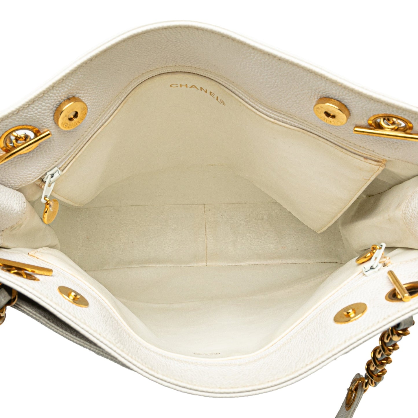 White Chanel Caviar Triple CC Tote