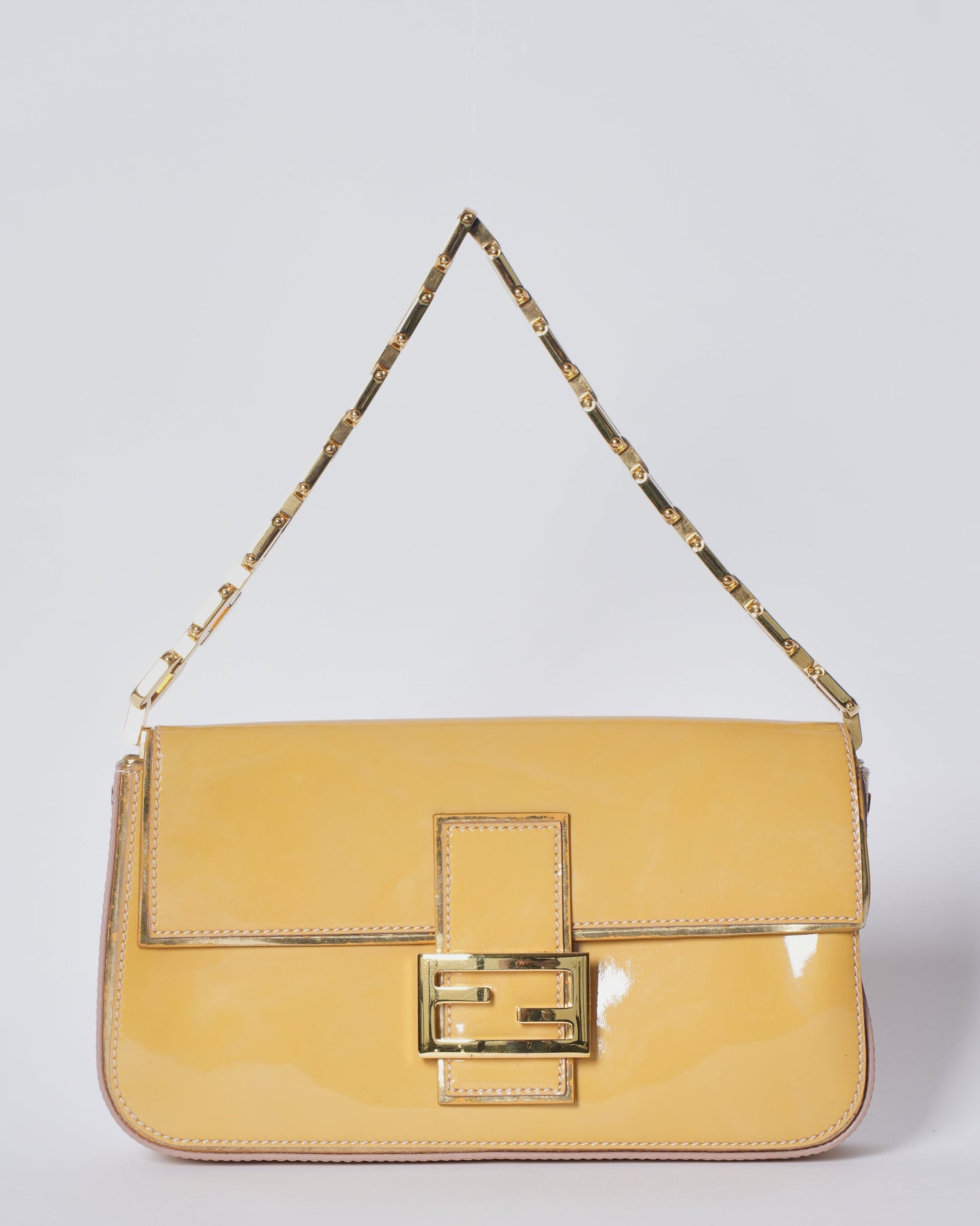 Fendi Handbag Iconic Baguette In Patent Yellow Shoulder Bag