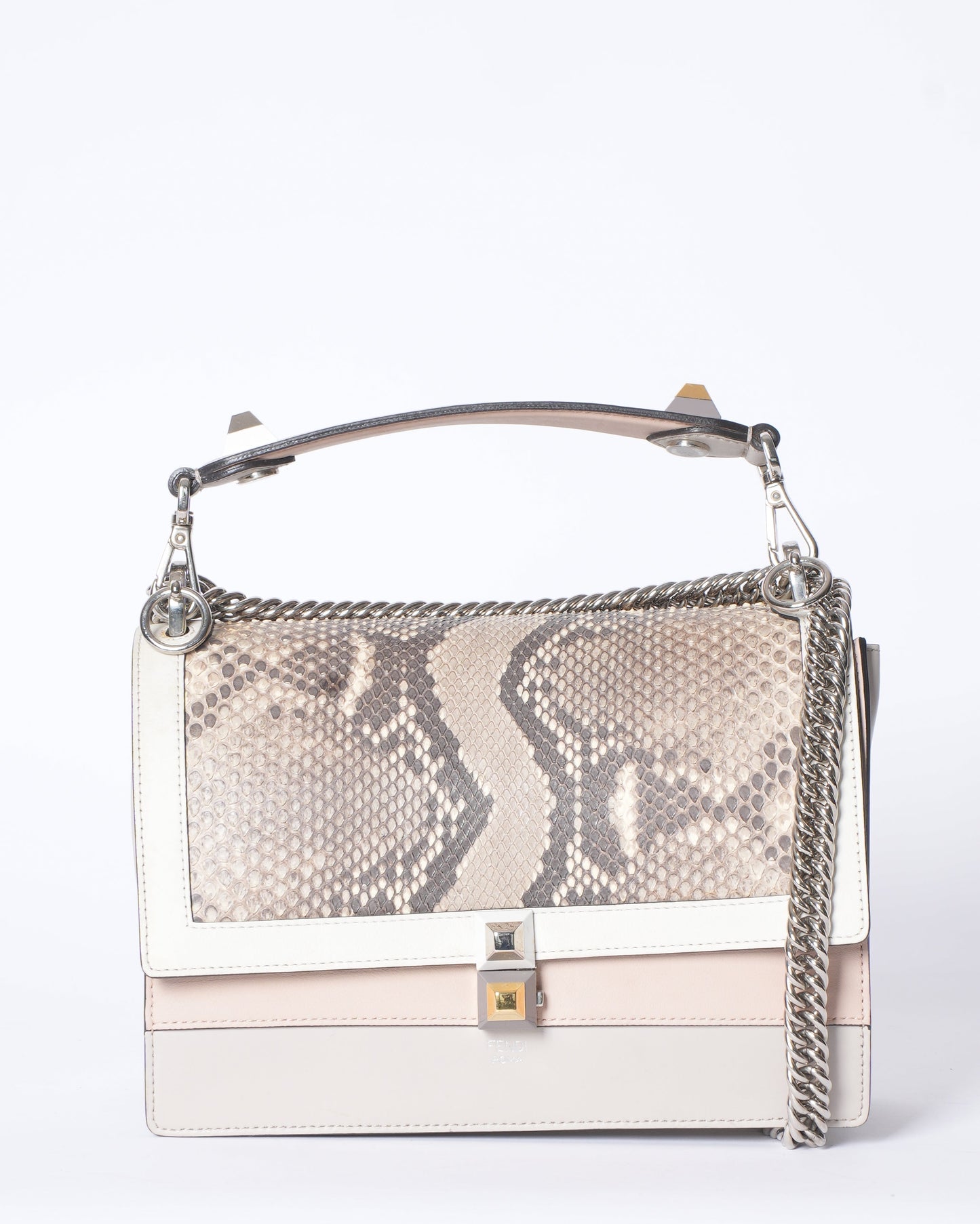 Fendi Handbag Kan Studded & Crossbody Shoulder Bag Leather Python
