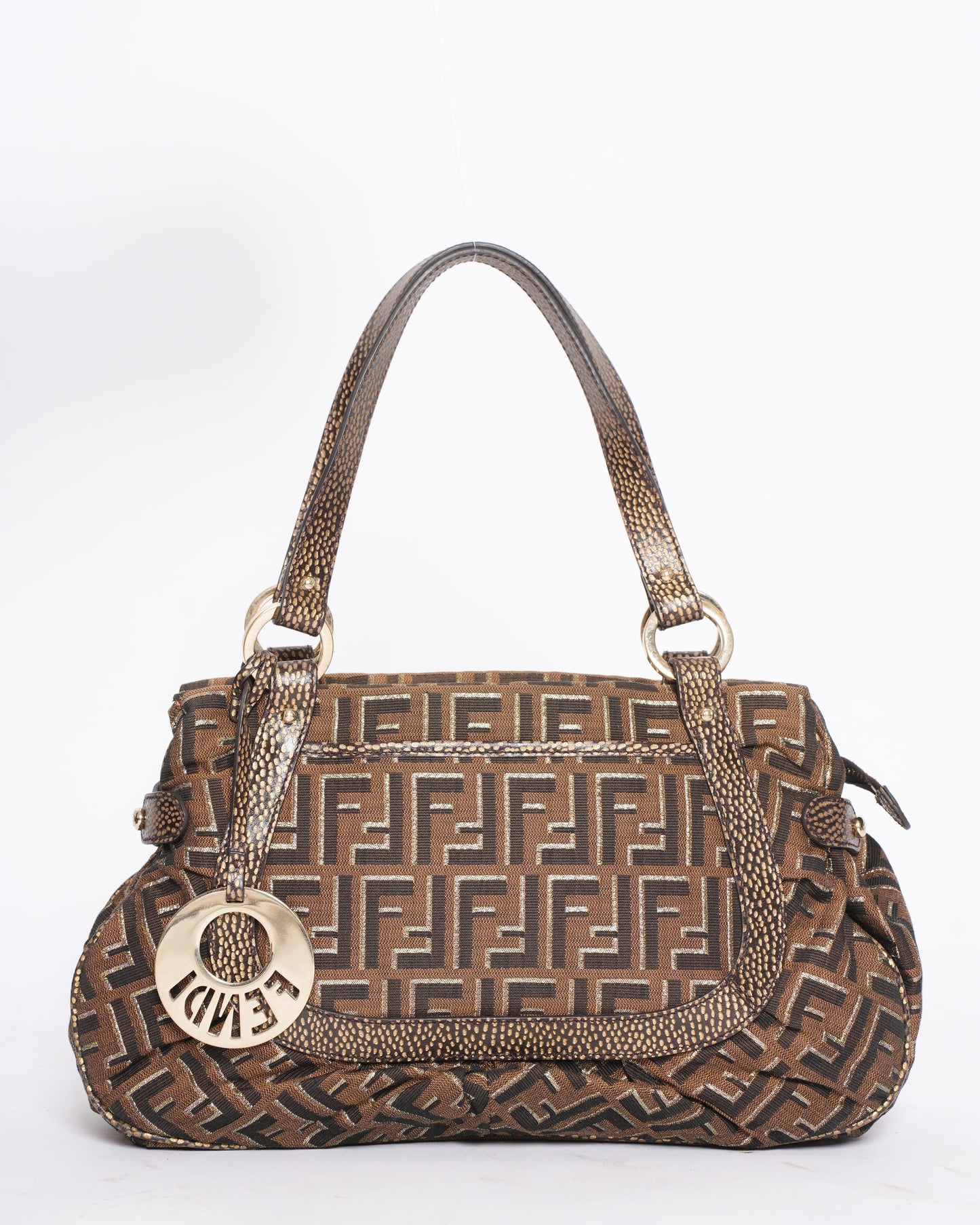 Fendi Handbag Zucca & Shoulder Bag Leather Canvas Brown