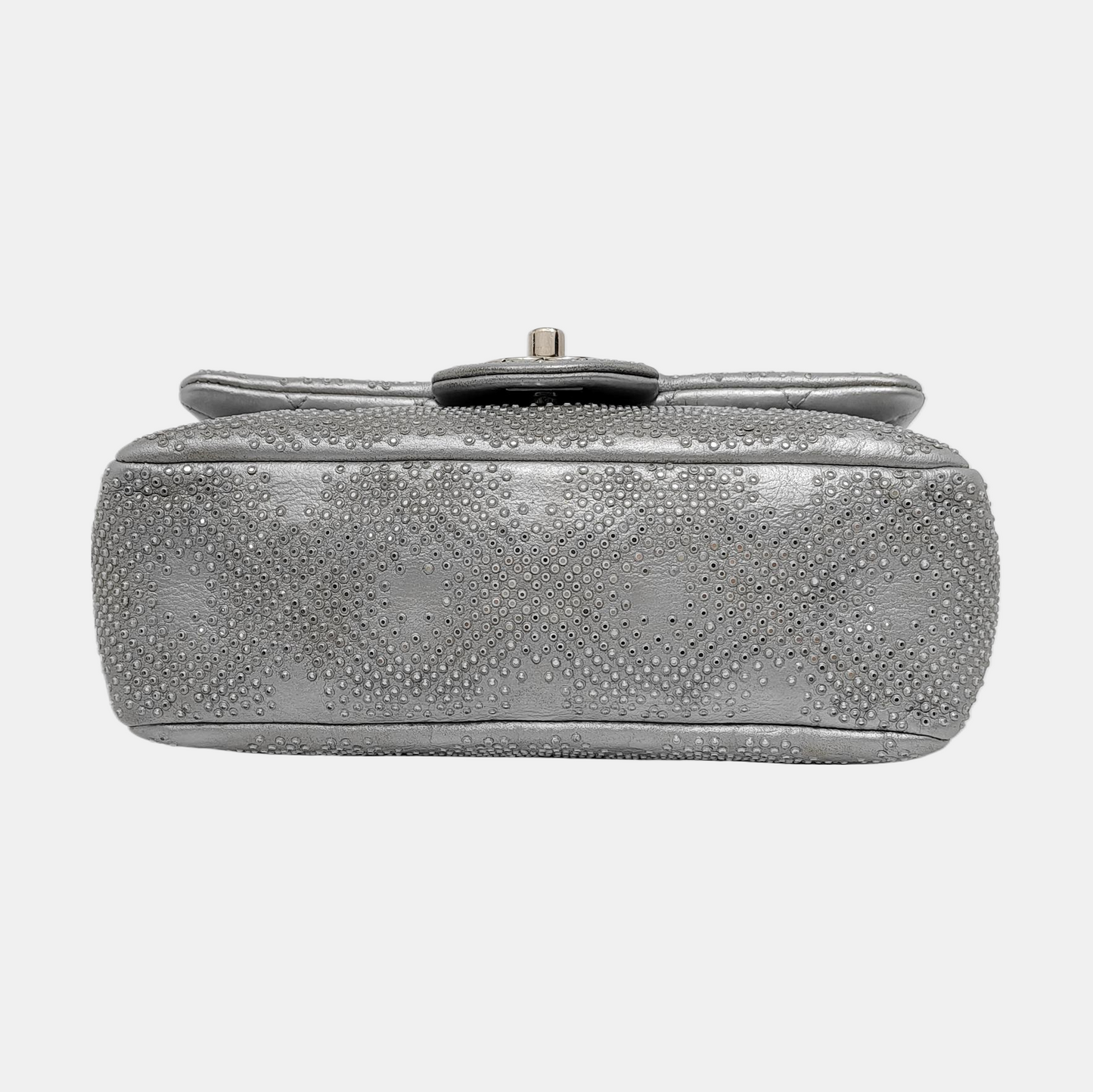 Chanel Classic Flap Rectangular Lambskin Studs Hardware Silver Mini Bag