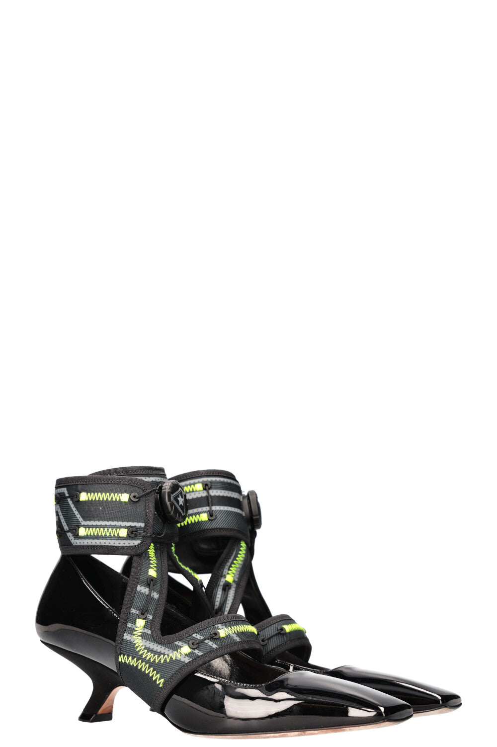 Dior 62-22 Heels & Neon Patent Black Yellow Shoes