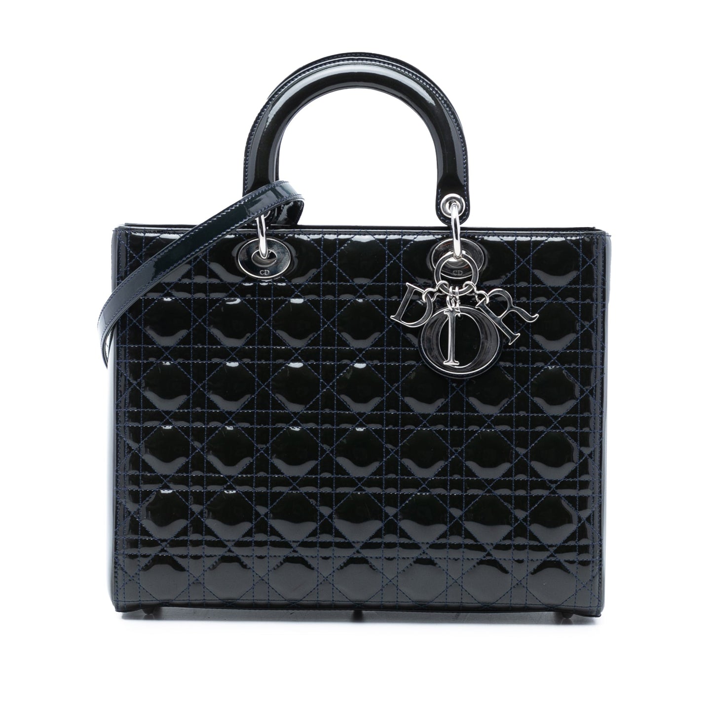 Dior Handbag Cannage Lady Satchel Patent Blue Large Satchel Bag