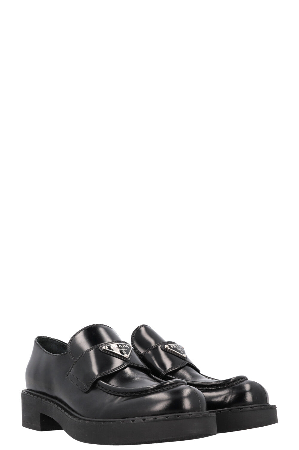Prada Triangle Platform Loafers Black Logo Shoes