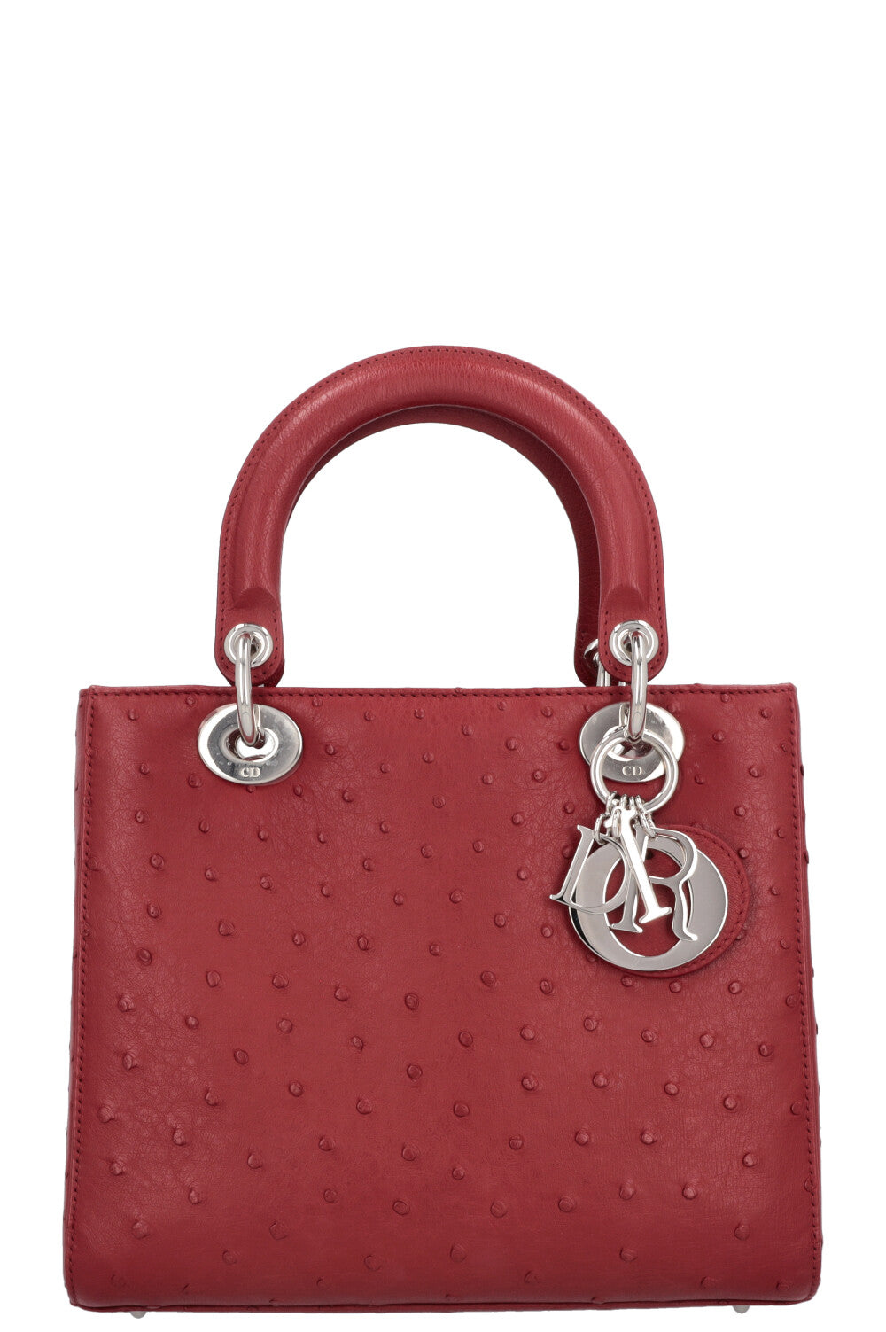 Dior Handbag Lady Ostrich Red Medium