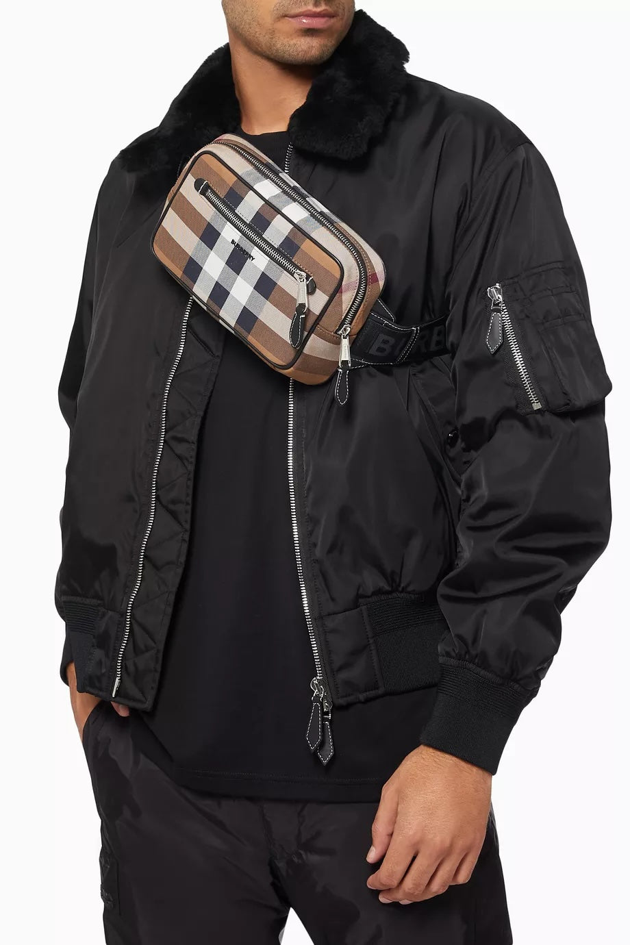 Burberry West Check Belt Bag In Birch Canvas Brown