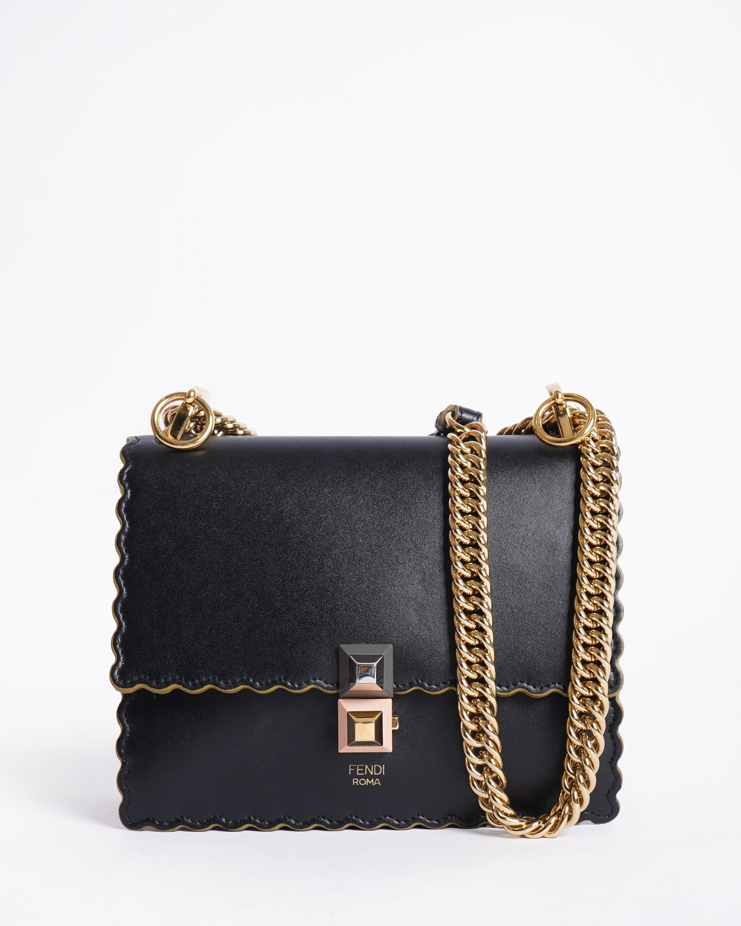Fendi Handbag Kan Scalloped Shoulder Bag Black