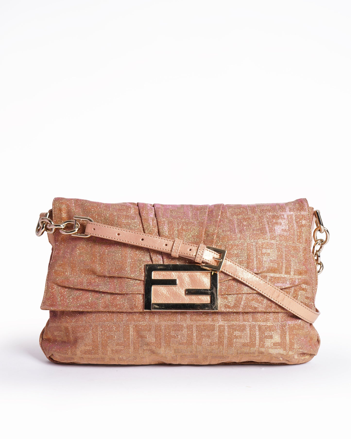 Fendi Handbag Zucca Metallic Lurex Mia Shoulder Bag Pink Large