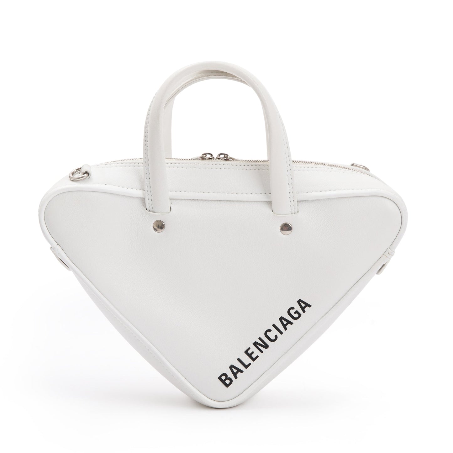 Balenciaga Calfskin Triangle Duffle Bag Leather White Travel Bag
