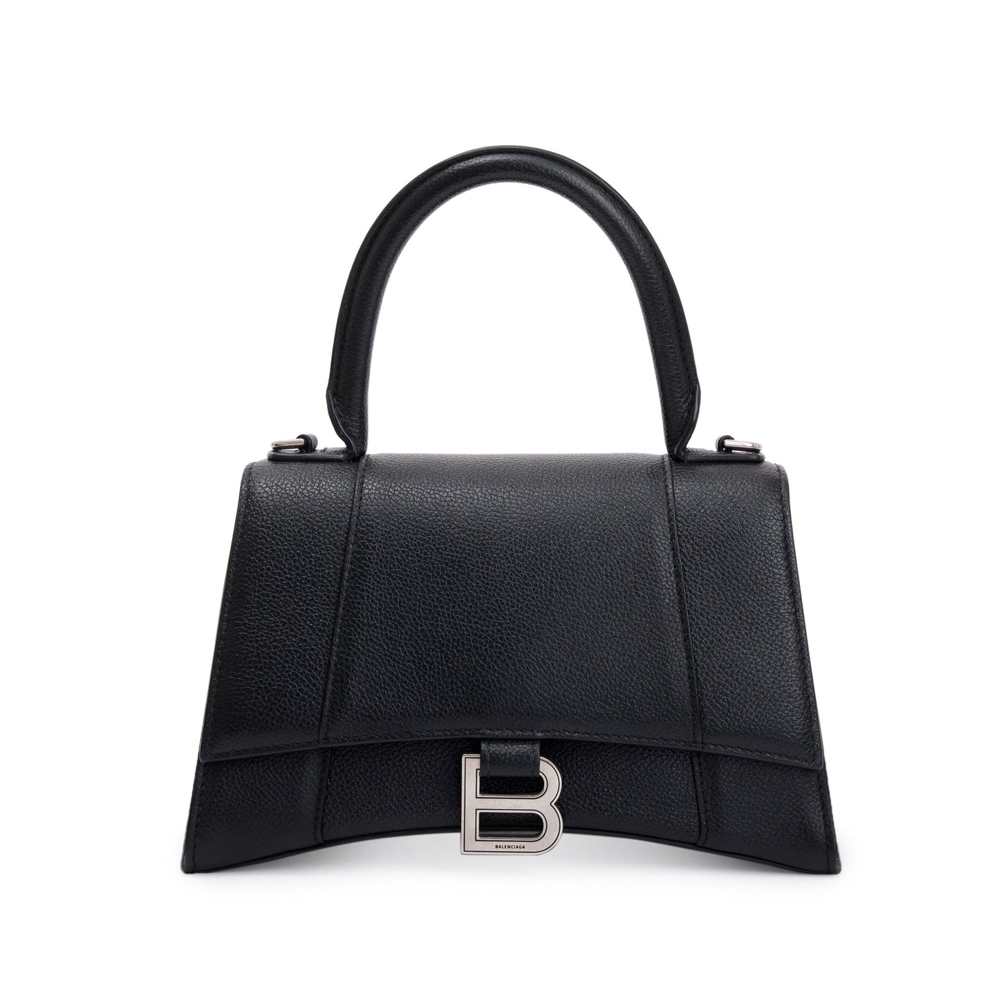 Balenciaga Calfskin Hourglass Top Handle Bag Leather Black Travel Bag