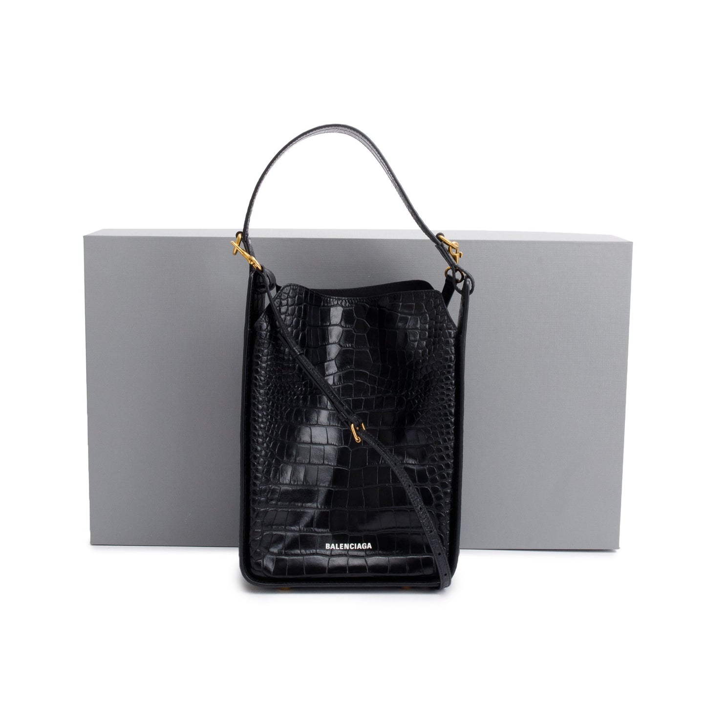 Balenciaga Croc Embossed Tool N S Tote Leather Black Tote Bag