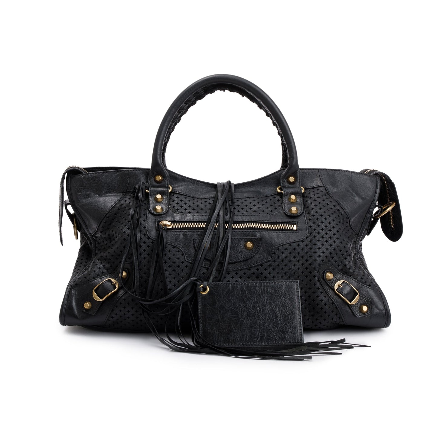 Balenciaga Perforated Arena Motocross City Bag Leather Black Travel Bag