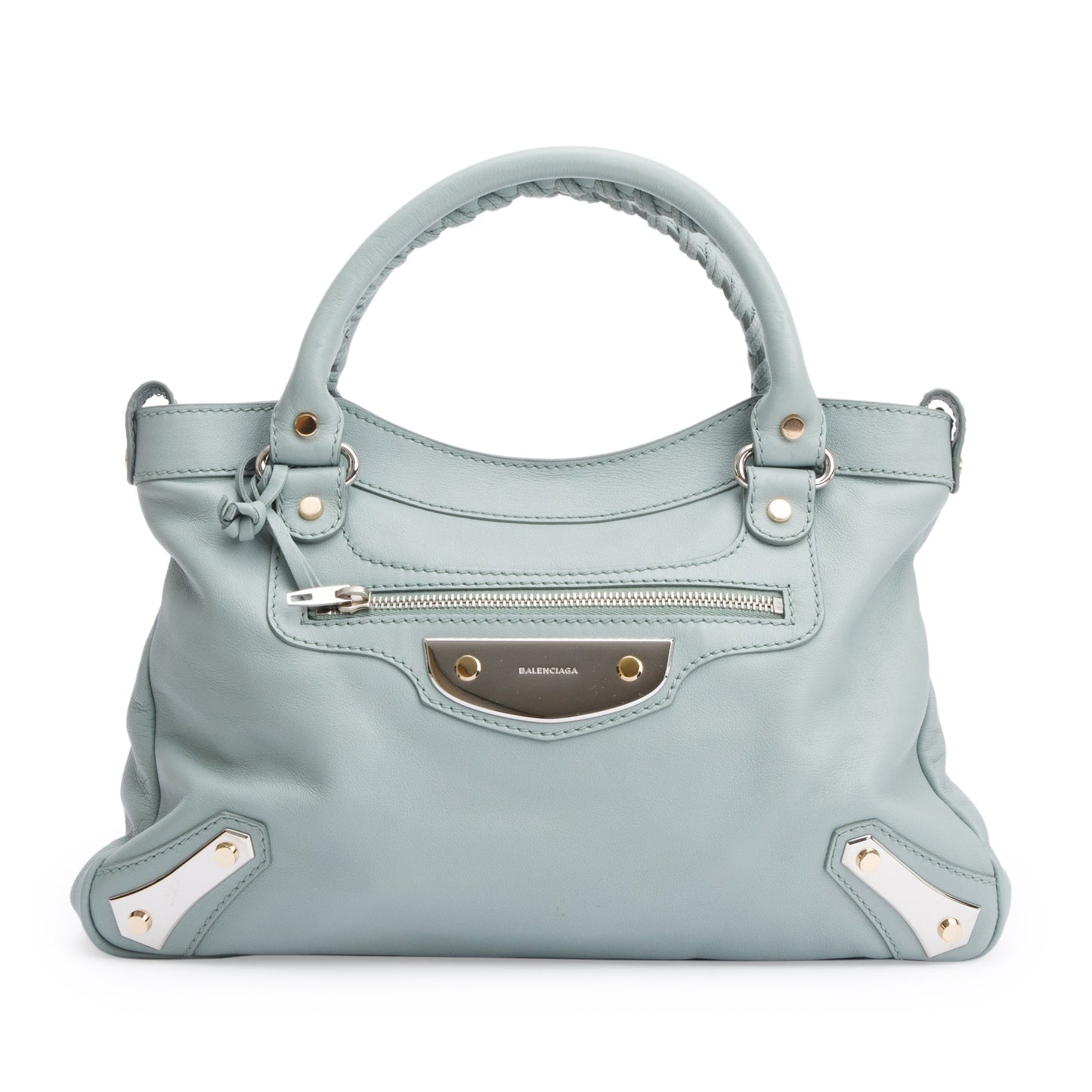 Balenciaga Town Metal Plate Flat Studs City Bag Green Shoes