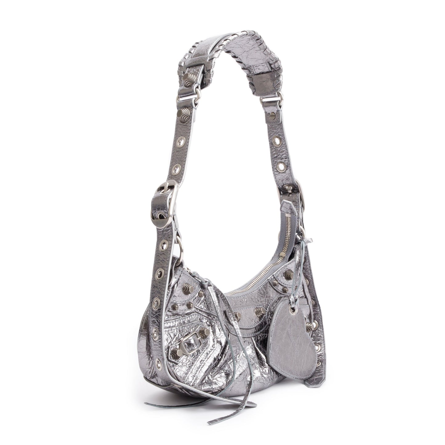 Balenciaga Metallic Arena Calfskin Le Cagole Xs Shoulder Leather Silver Shoulder Bag