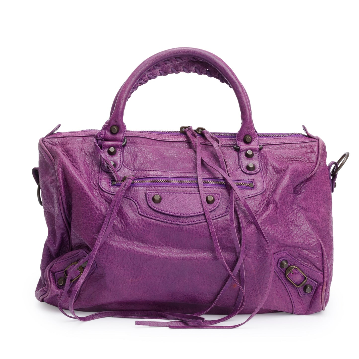 Balenciaga Purple Polly Boston Bag Leather Travel Bag