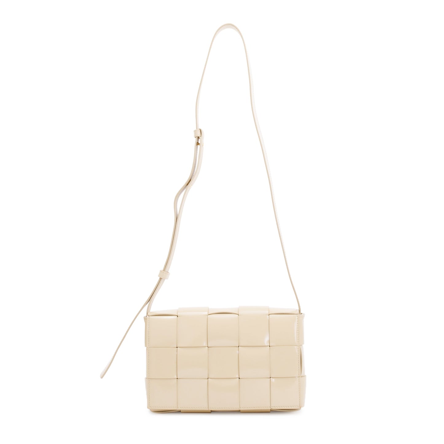 Bottega Veneta Patent Intrecciato Cassette Bag Leather Beige Travel Bag