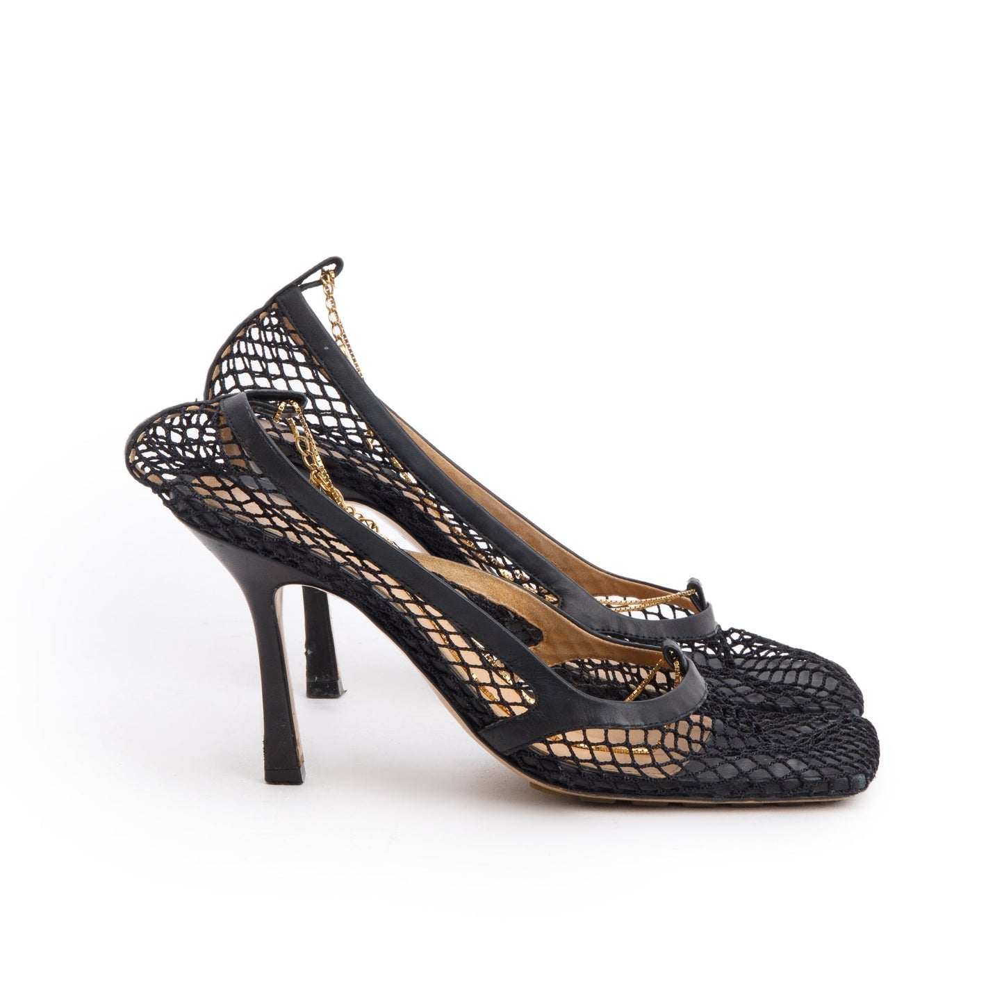 Bottega Veneta Nappa Mesh Stretch Link Pumps Size Travel Black Chain Shoes