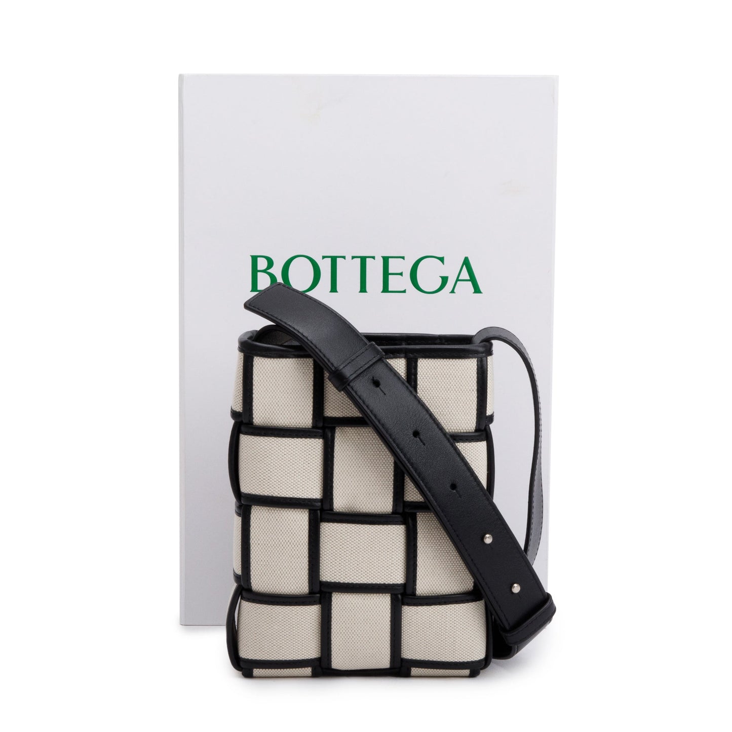 Bottega Veneta Neutral Intrecciato Trim Cassette Bucket Bag Leather Canvas