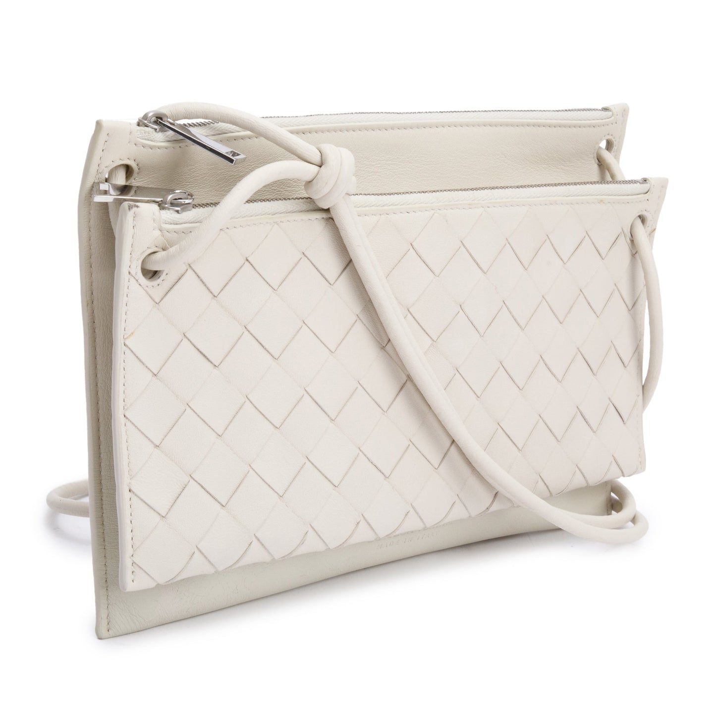 Bottega Veneta Intrecciato Nappa Double Pouch Crossbody Bag Leather White