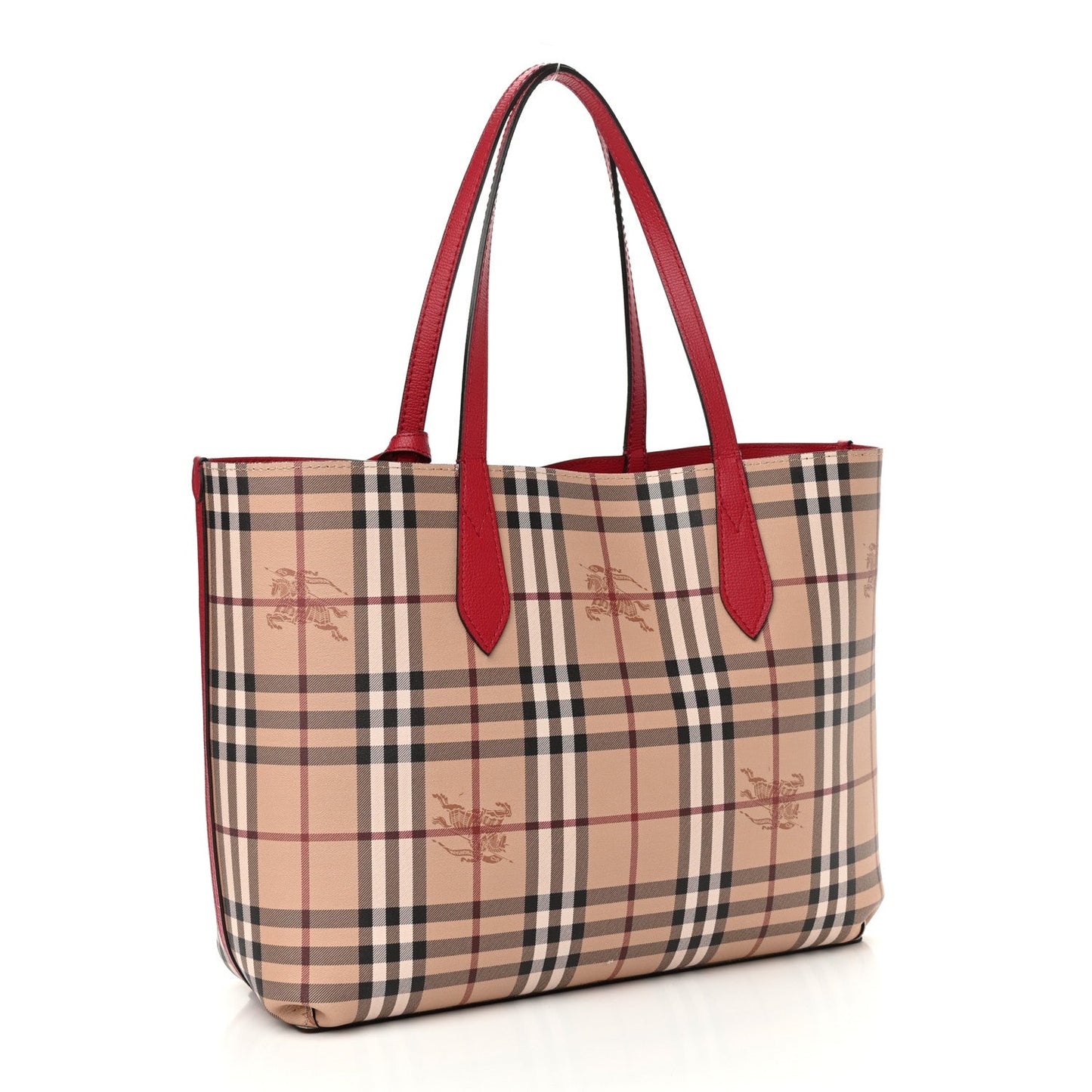Burberry Haymarket Check Reversible Tote Red Medium Tote Bag