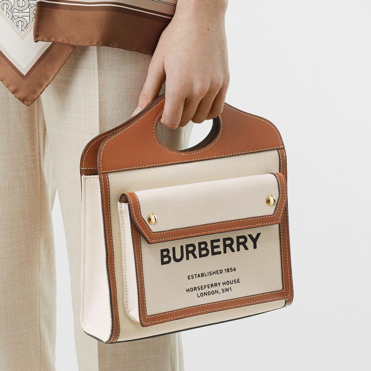Burberry Two Tone And Pocket Bag Leather Canvas Mini Travel Bag