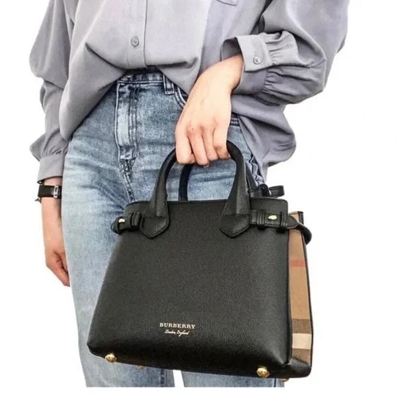 Burberry Derby Banner Tote Bag Leather Small Shoes