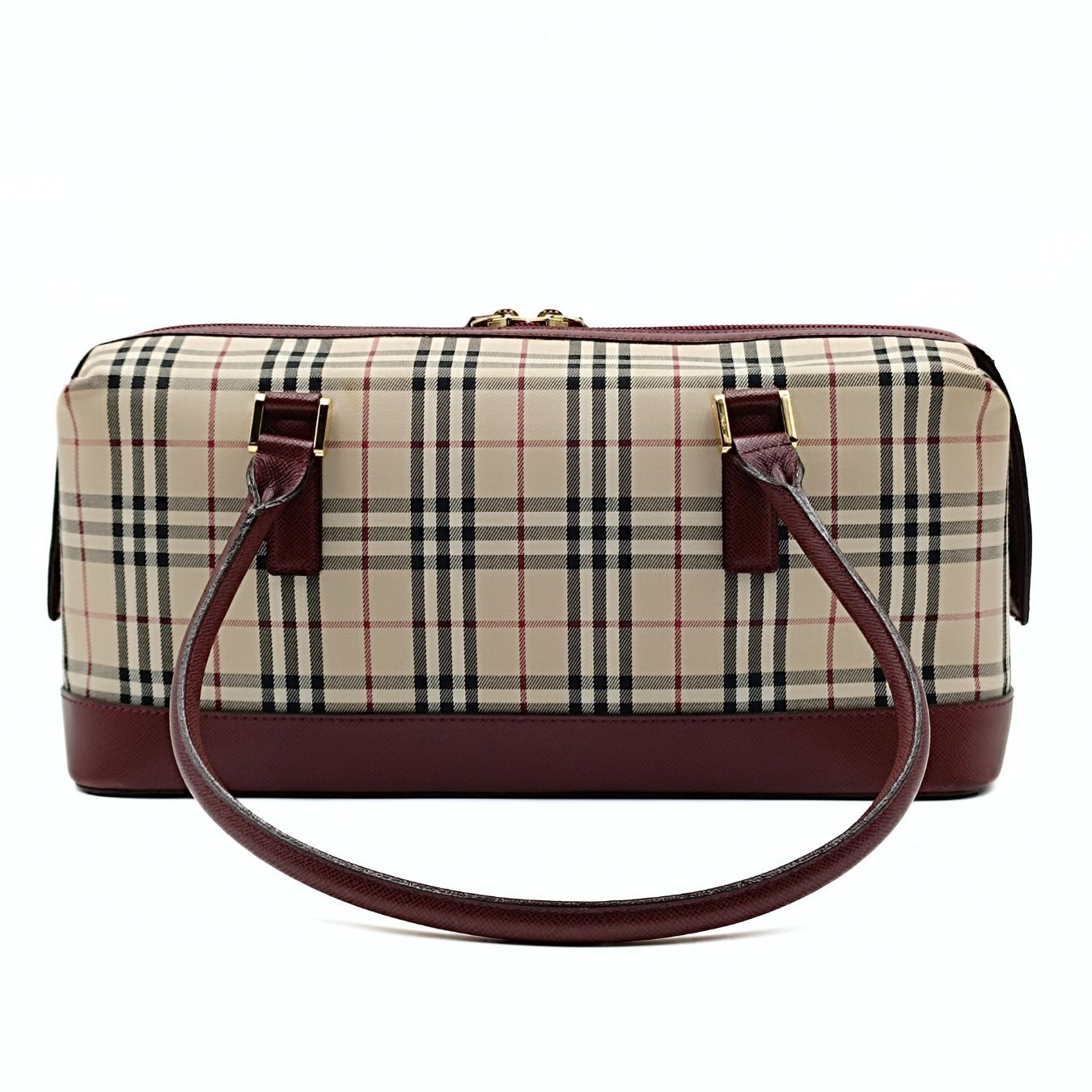 Burberry Luxury Shoulder Bag In Burgundy Check And Leather Canvas