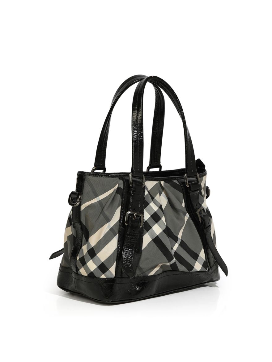Burberry Beat Check Lowry Tote Bag Nylon Black Medium