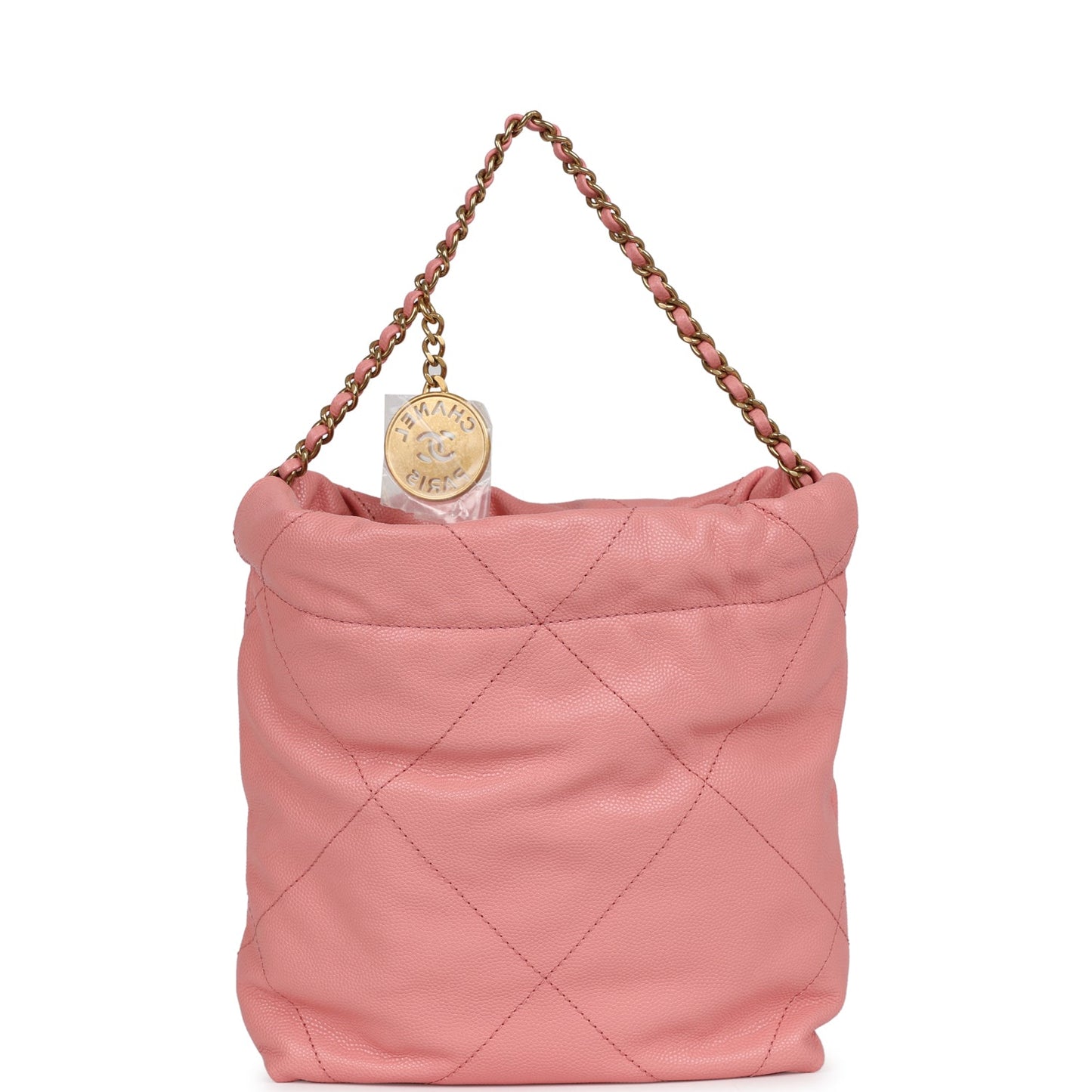 Chanel Mini 22 Bag Pink Shiny Pebbled Calfskin Gold Hardware