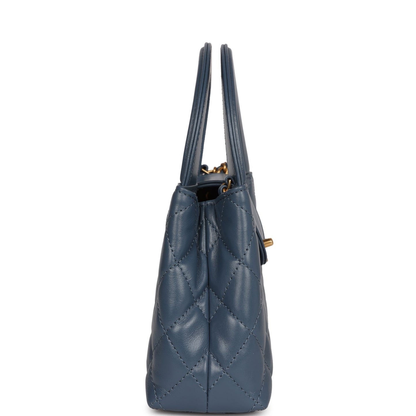 Chanel Small Kelly Shopper Blue Shiny Aged Calfskin Brushed Gold Hardware Women Shoes