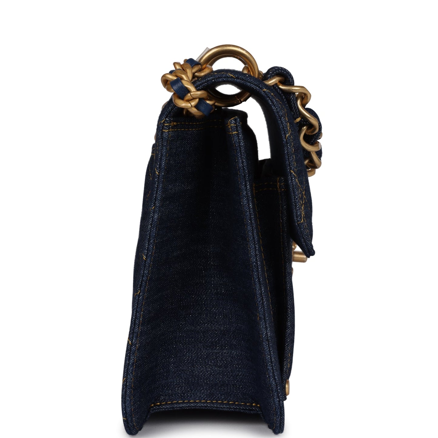 Chanel Square Flap Blue Denim Antique Gold Hardware Handbag