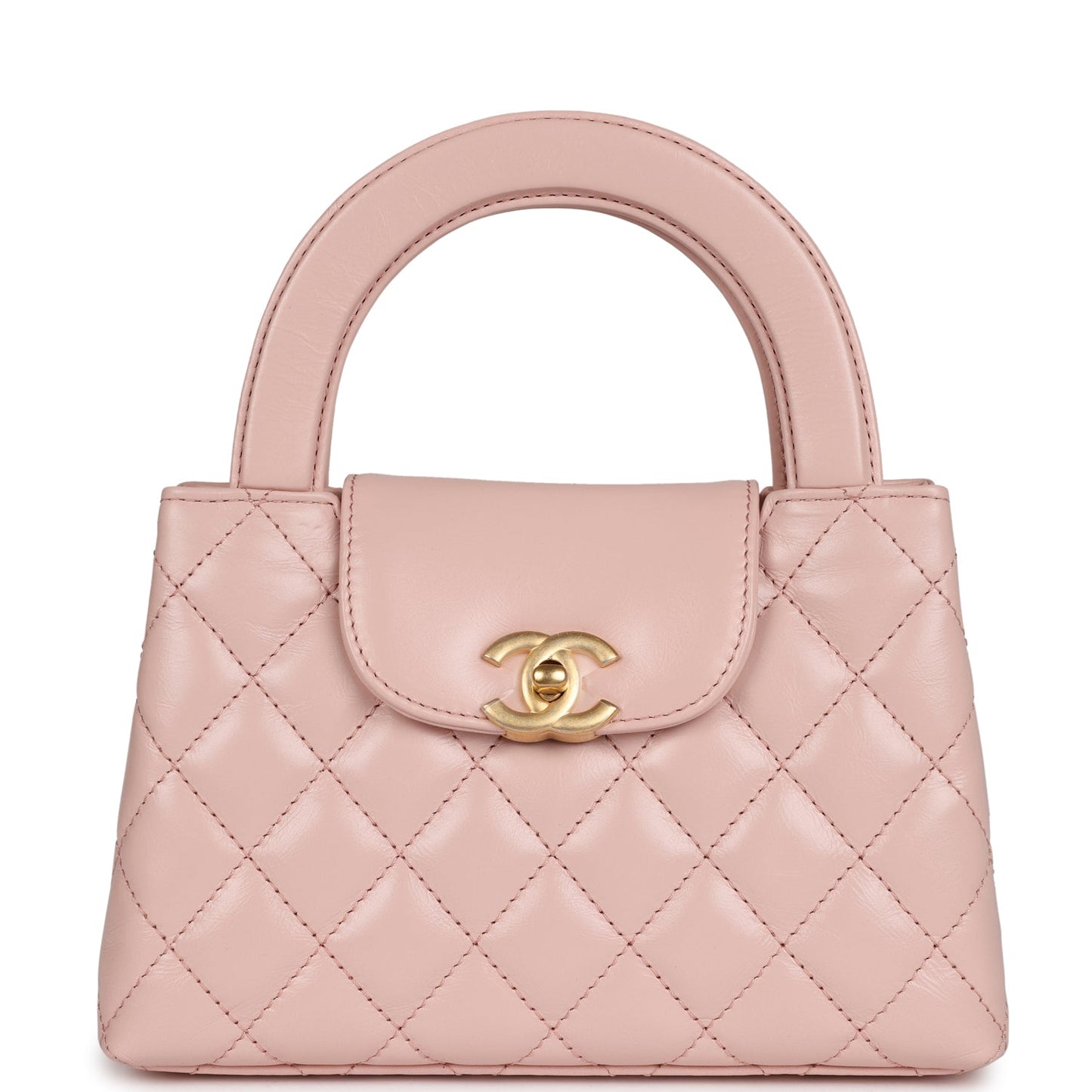 Chanel Small Kelly Shopper Light Pink Shiny Aged Calfskin Brushed Gold Hardware Women Shoes
