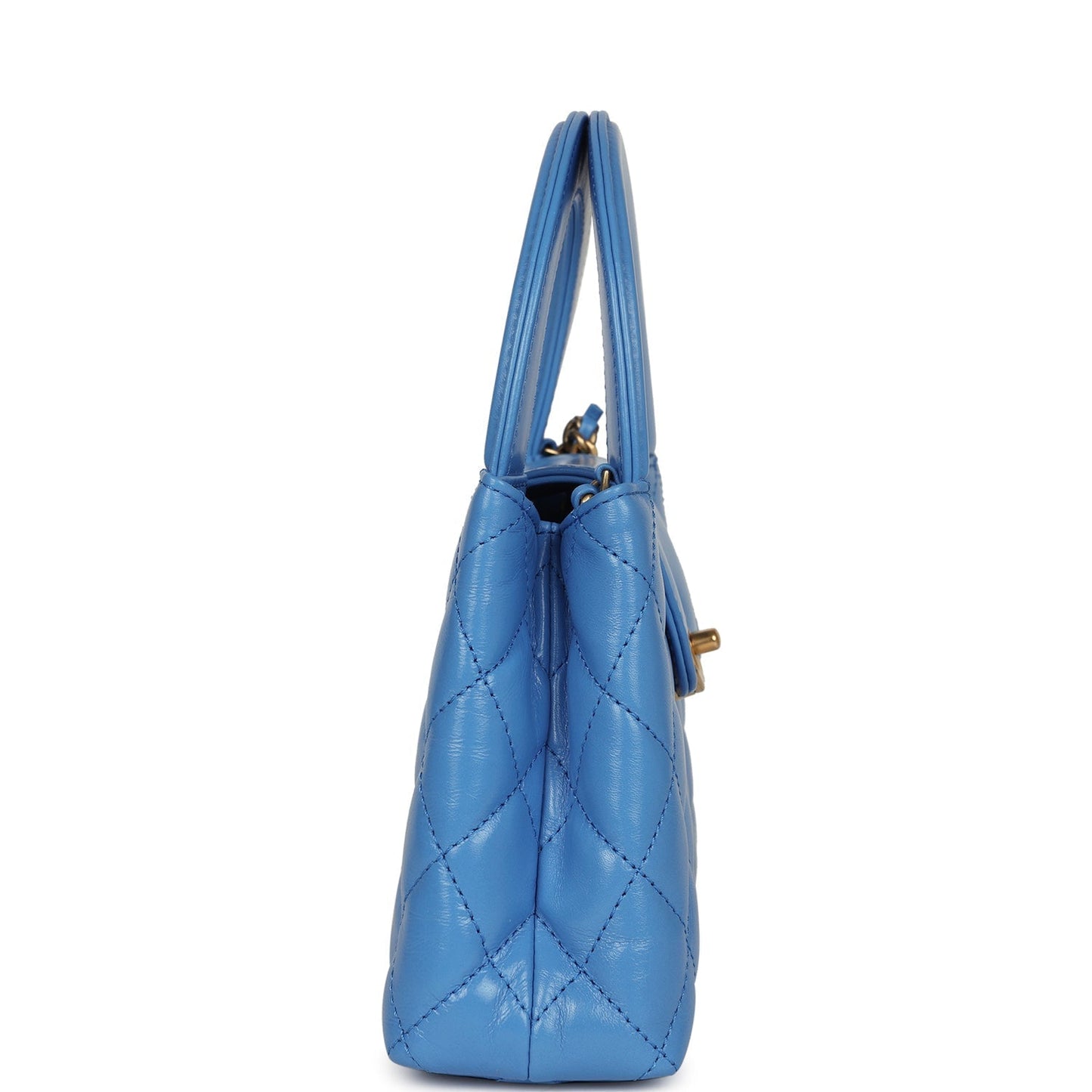 Chanel Small Kelly Shopper Blue Shiny Aged Calfskin Brushed Gold Hardware Women Shoes