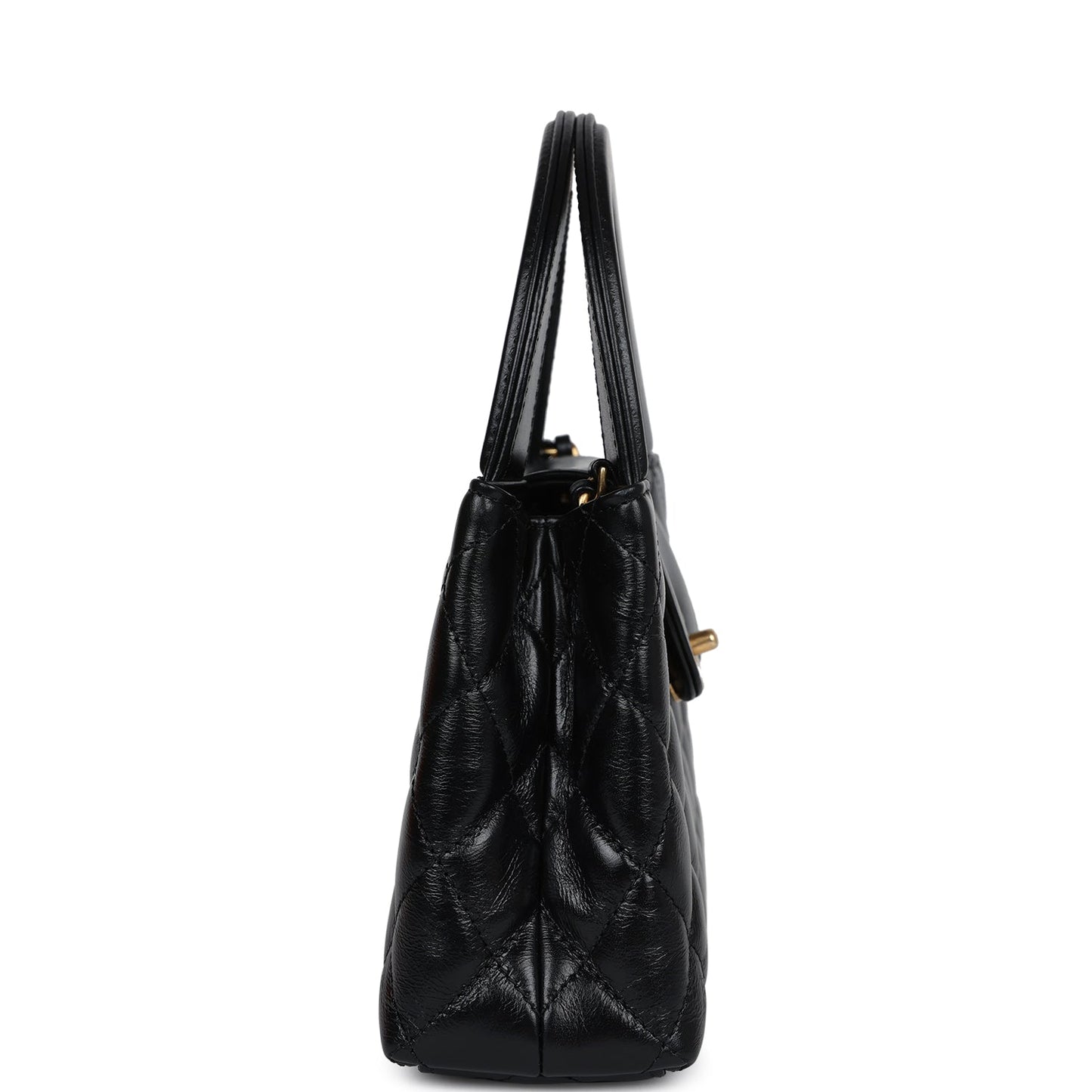 Chanel Small Kelly Shopper Black Shiny Aged Calfskin Brushed Gold Hardware Women Shoes
