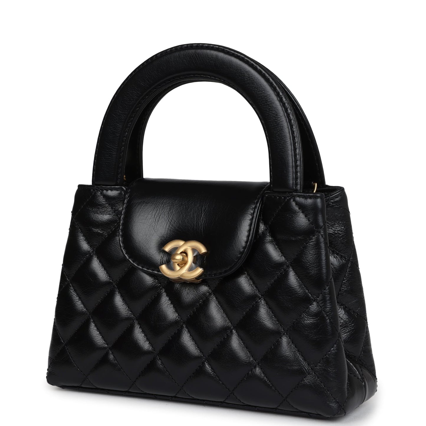 Chanel Small Kelly Shopper Black Shiny Aged Calfskin Brushed Gold Hardware Bag 4