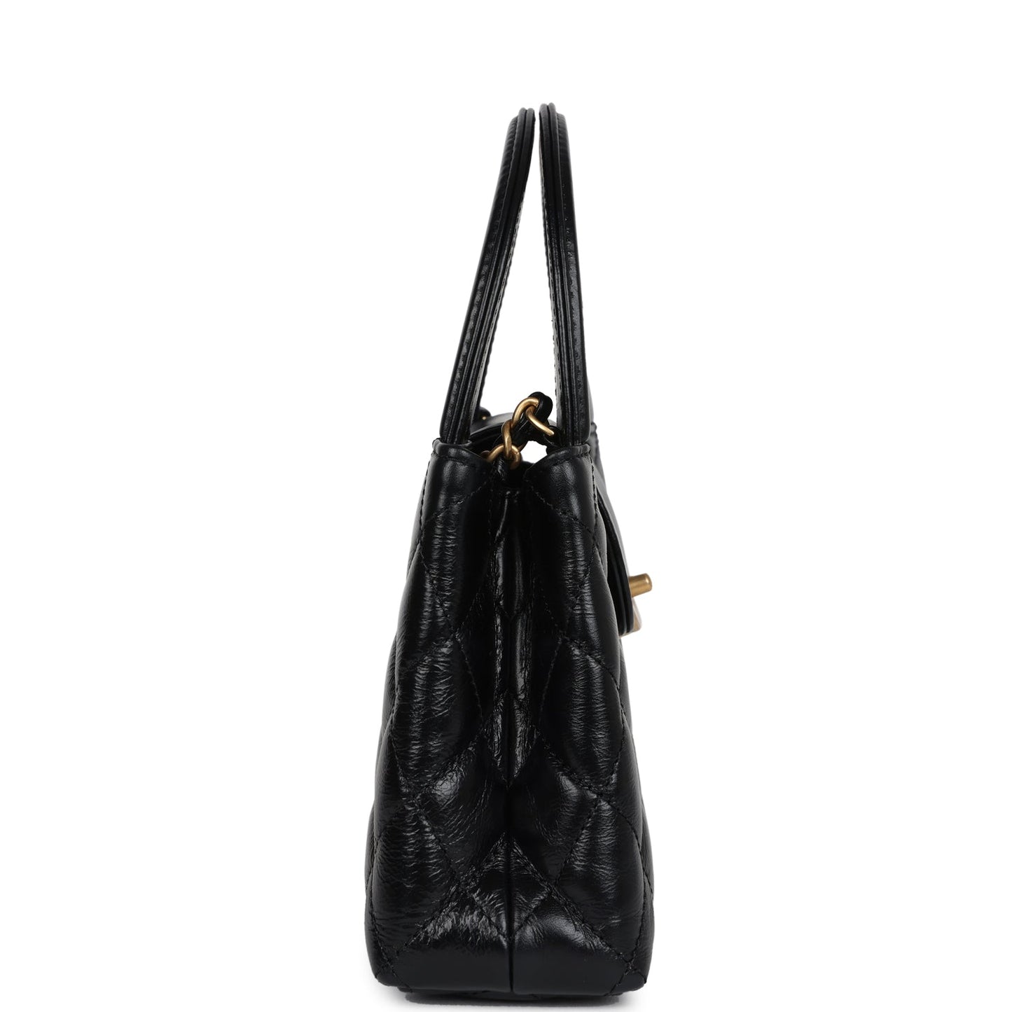 Chanel Small Kelly Shopper Black Shiny Aged Calfskin Brushed Gold Hardware Women Shoes