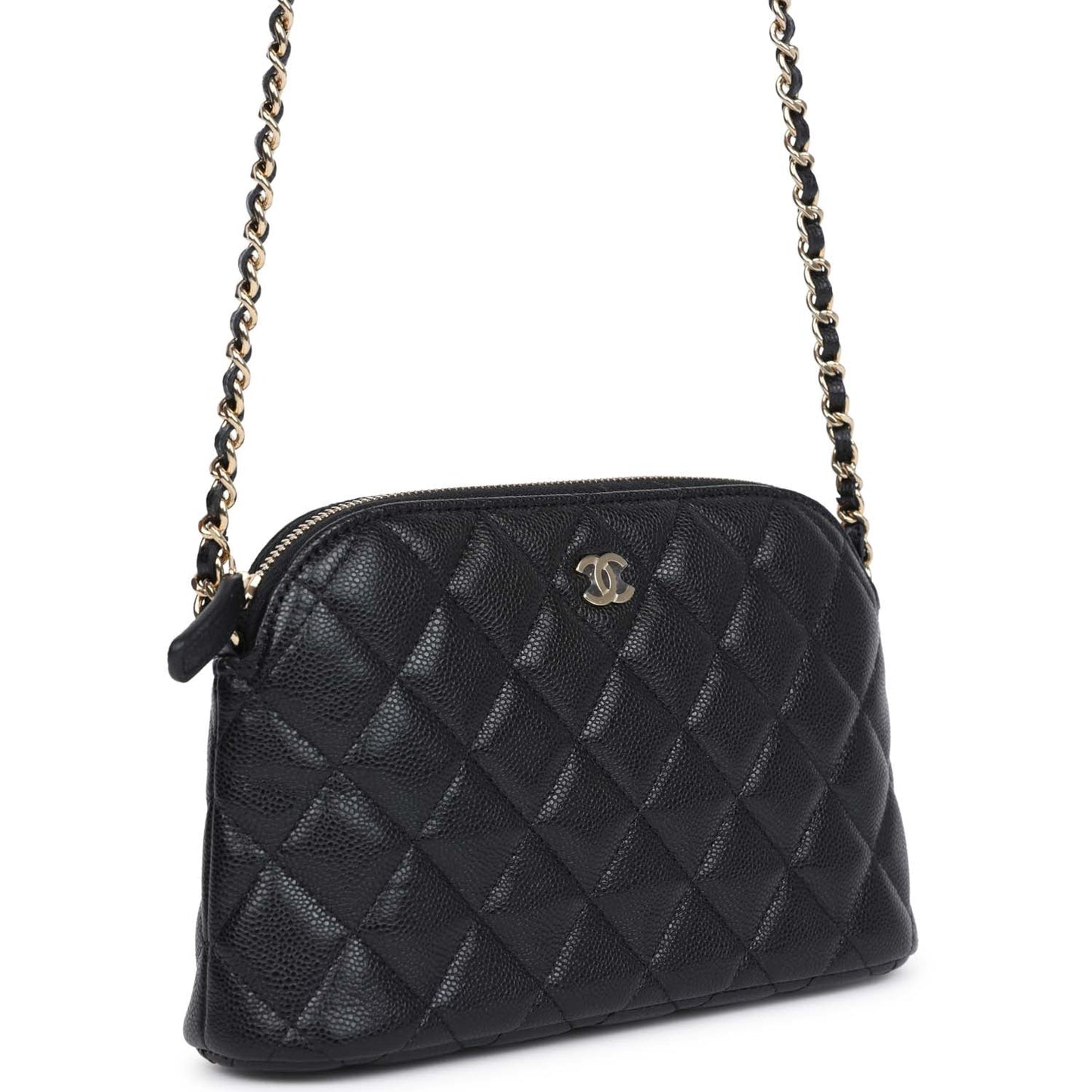 Chanel Small Clutch With Chain Crossbody Bag Black Caviar Light Gold Hardware