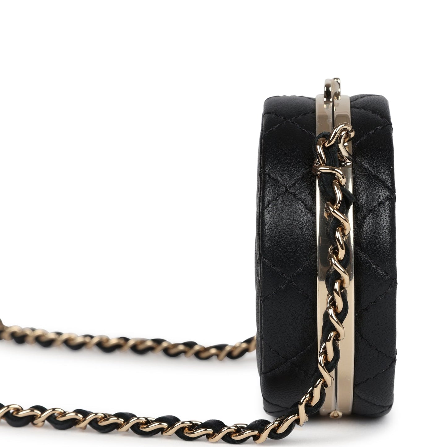 Chanel Poker Chip Minaudiere Clutch With Chain Black And White Enamel And Lambskin Gold Hardware
