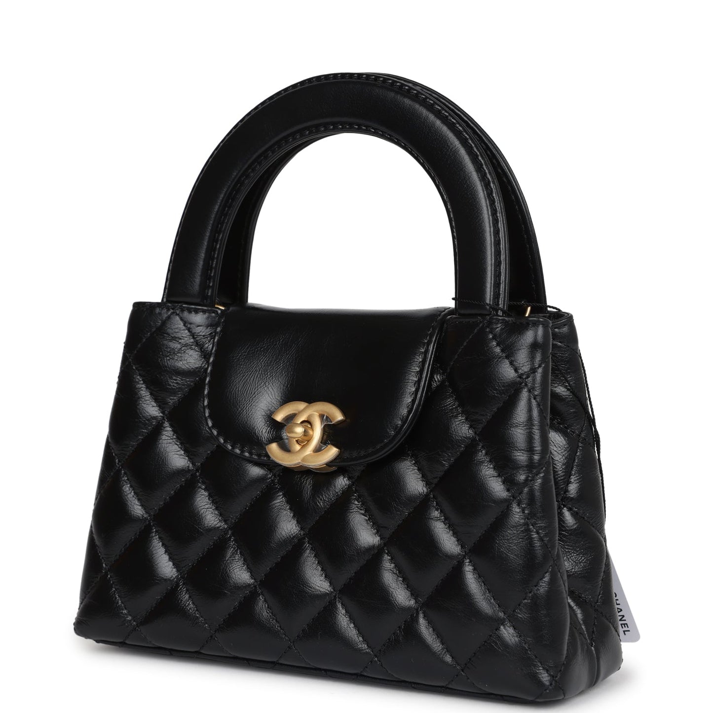 Chanel Small Kelly Shopper Black Shiny Aged Calfskin Brushed Gold Hardware Women Shoes