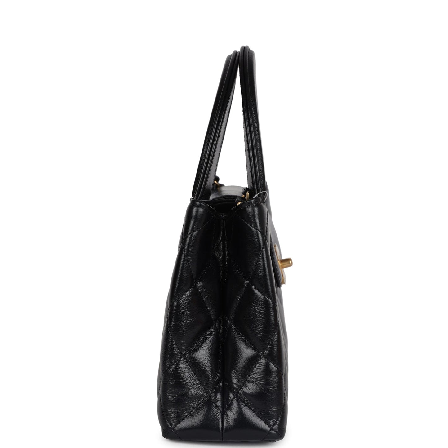 Chanel Small Kelly Shopper Black Shiny Aged Calfskin Brushed Gold Hardware Women Shoes