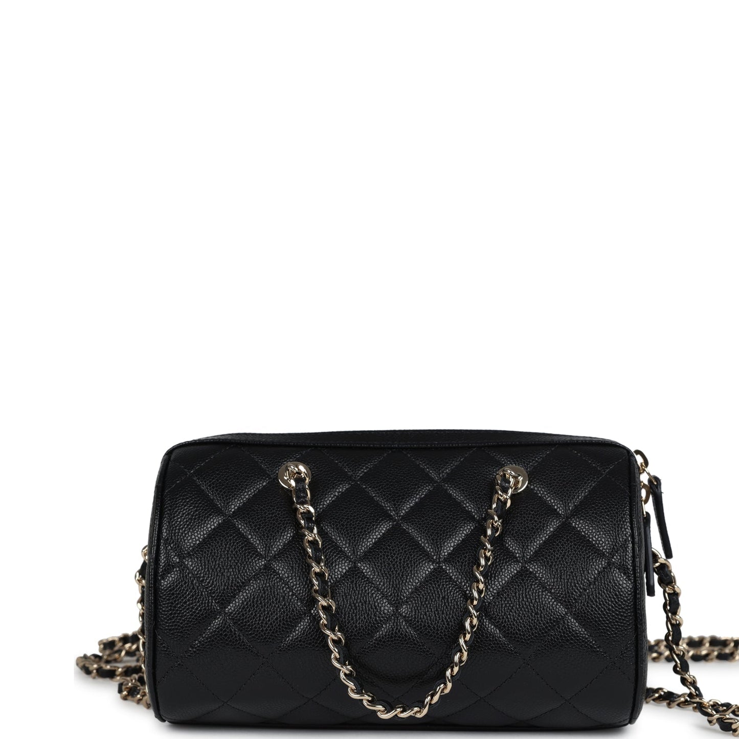 Chanel Mini Timeless Classic Barrel Bag with Chain Black Shiny Caviar Light Gold Hardware