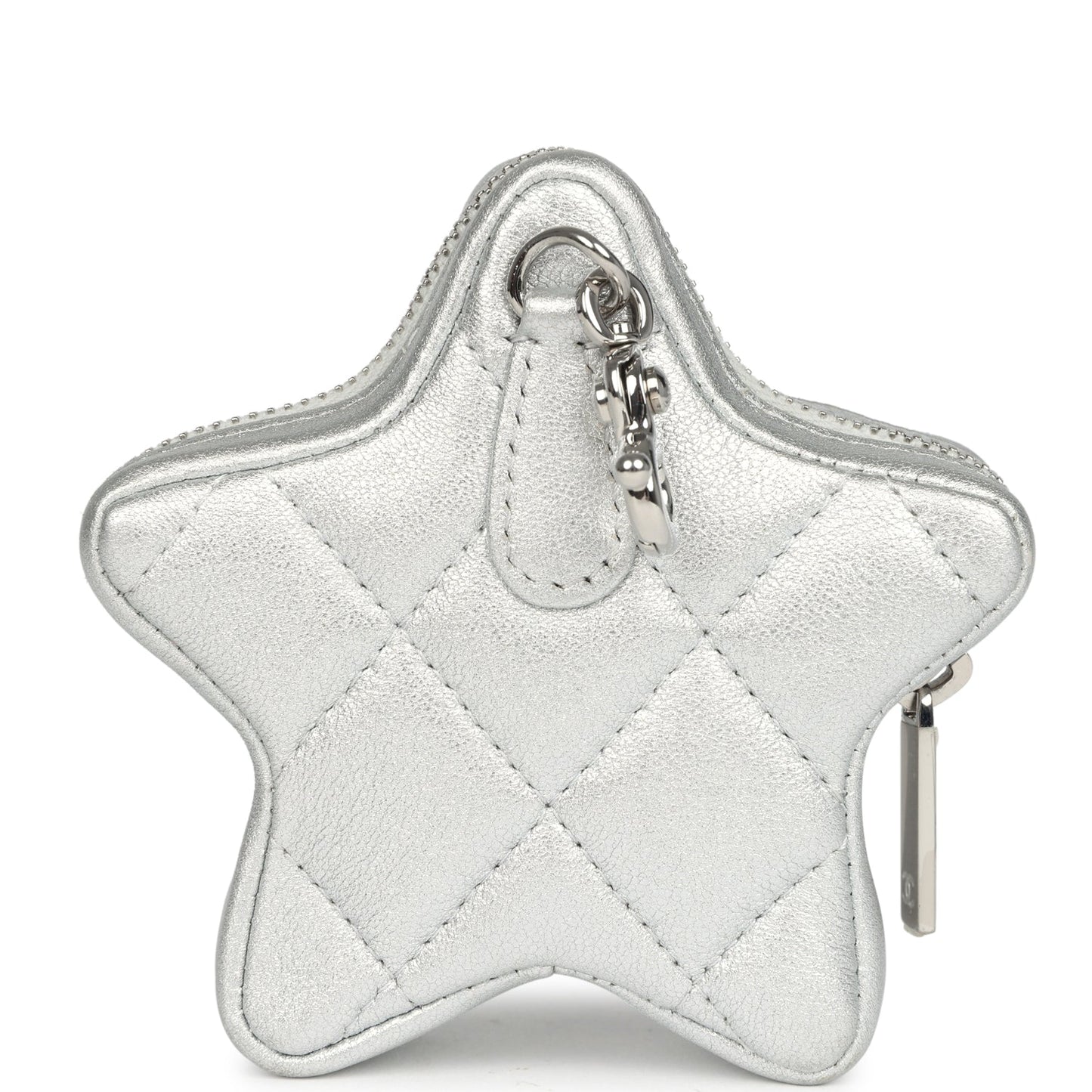 Chanel Walk Of Fame Star Clip-On Coin Purse Metallic Silver Goatskin Silver Hardware