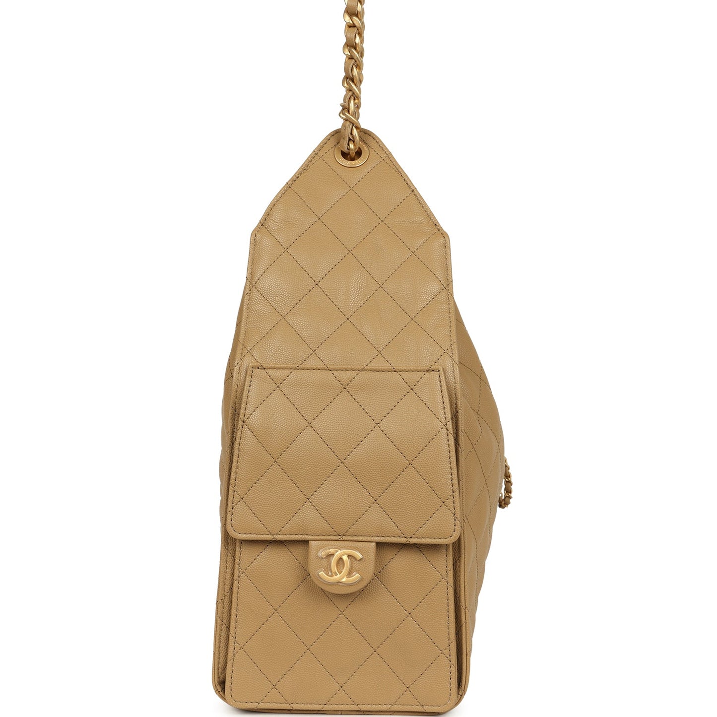 Chanel Medium 25 Hobo Bag Dark Beige Caviar Antique Gold Hardware